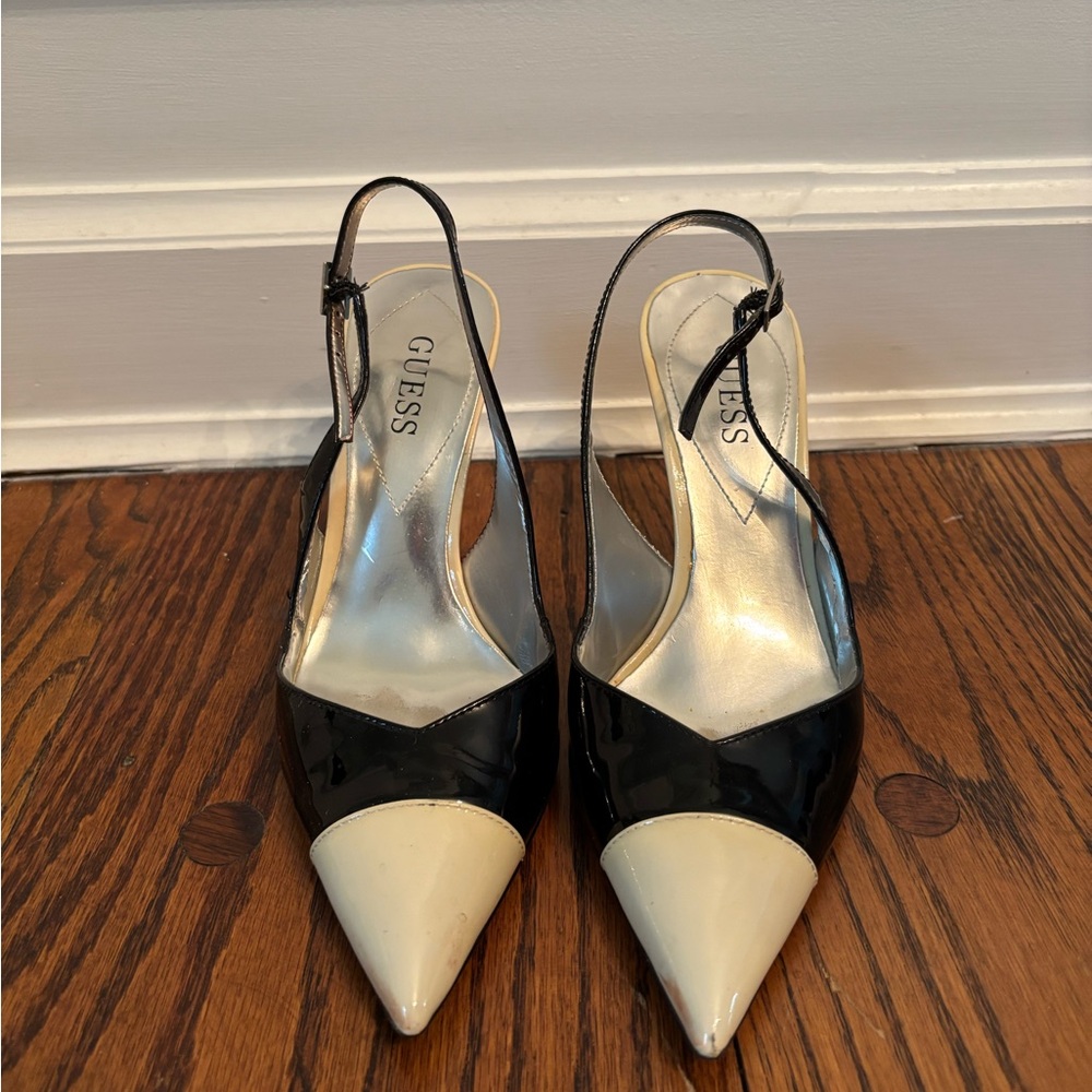 GUESS Black and White Women's Slingback Heels